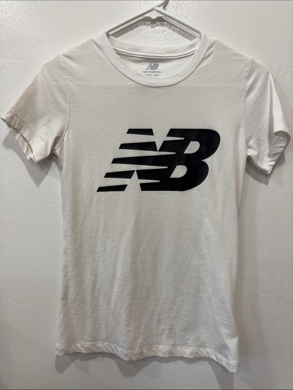 New Balance White Short Sleeve Tee with Black NB Logo, XS, NEW
